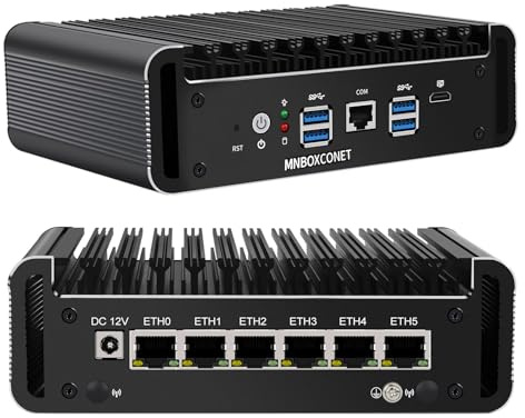 MNBOXCONET Mini PC Core i5 1165G7 Quad Core Fanless Firewall, Micro Appliance Hardware Barebone Computer 6 x 2.5GbE LAN, Console, Sim Card Slot, OPNsense, AES-NI