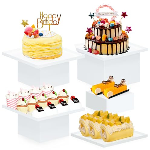 Elevadores de Buffet，Soporte de exhibición de pastelería，Soporte Para Tartas Rectangular，Soportes Para Tartas，Mesa Dulce Accesorios Para Bodas/Fiestas/Eventos, Blanco