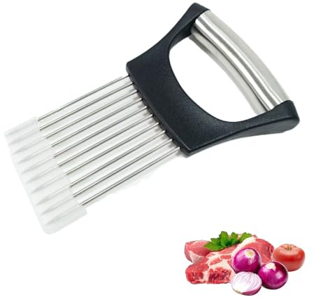 Zwiebelhalter aus Edelstahl Gemüseschneider,Metall Zwiebelschneider Halter-Food Slice Assistant,Schneidehilfswerkzeug,Küchenhelfer,Kochen Zubehör,Küchenutensilien,Onion Cutter für Fleisch,Vegetable