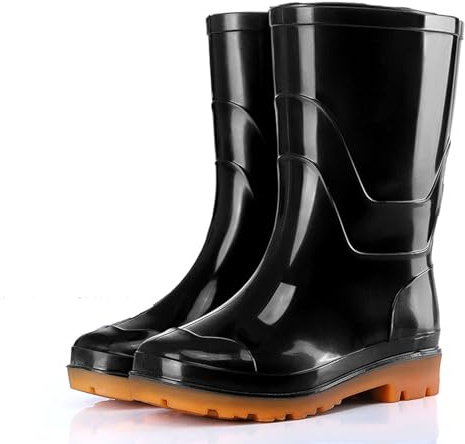 ZZTWER Bottes de Pluie Imperméables Mi-Hautes Antidérapantes, Doublure Polaire et Semelle Cuir pour Construction Lavage Voiture Bottes de Pluie(25CM Type 1,39 EU)