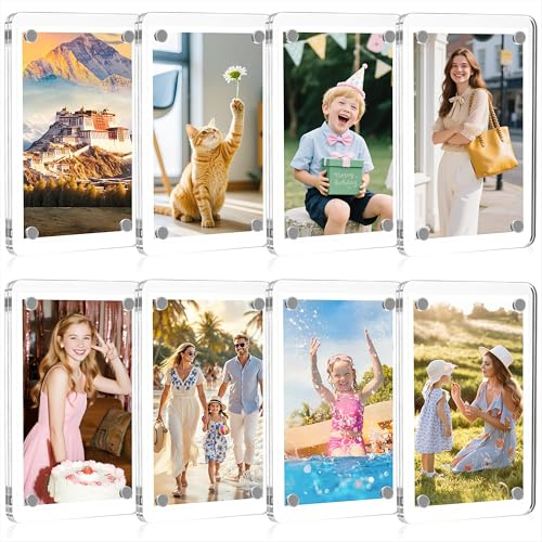 Qzakce Cornice Acrilica Foto 8 Pezzi Cornici Magnetiche Trasparente Blocco Espositivo a Doppia Faccia Mini Portafoto Magnetico per Frigo, Casa, Ufficio, Scuola 6 x 9cm