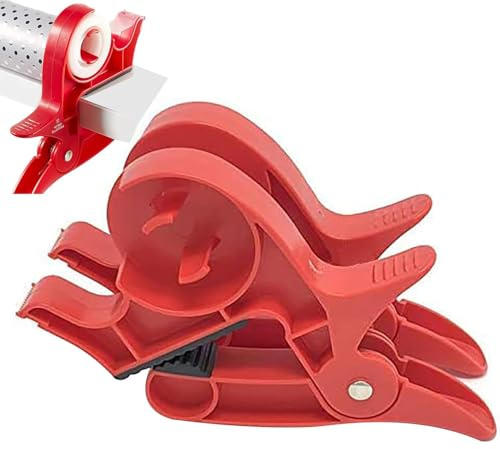 1 Pair Wrapping Paper Cutter, Tape Dispenser - 2 in 1 Gift Wrapping Tool with Built-in Cutter & Tape Holder | Christmas Paper Cutter Rapid Wrapper Gift Wrappings Station Accessories (Red)