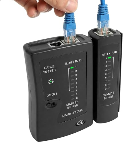 Network Cable Tester, Ethernet Tester with LED Indicator, RJ45 Tester for Cat5, ‌Cat5e, Cat6, ‌Cat6a, ‌Cat7, Cat8 LAN Cable & RJ11 Phone Cable, Network Cables Test Tool, Black (Battery Not Included)