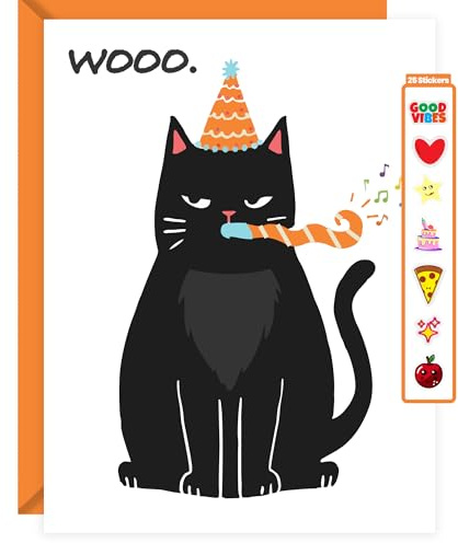 Funny Cat Birthday Card with Sticker – Sarcastic Birthday Card for Men & Women – Cheeky Cat Lover Gift for Sister, Brother & Friends