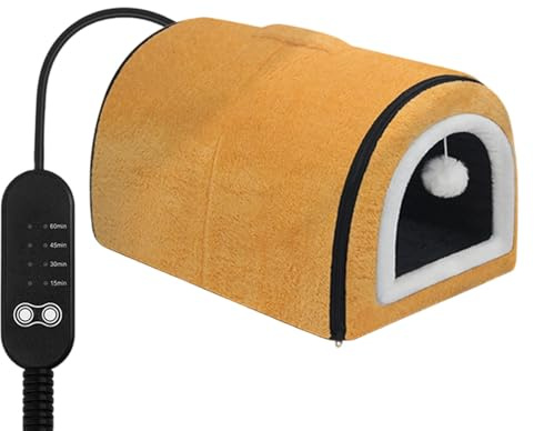 Generisch Heated Cat Bed with Curved Roof Temperature Control for Small to Medium Cats as a Cosy Winter Sleeping Place (B, One Size)