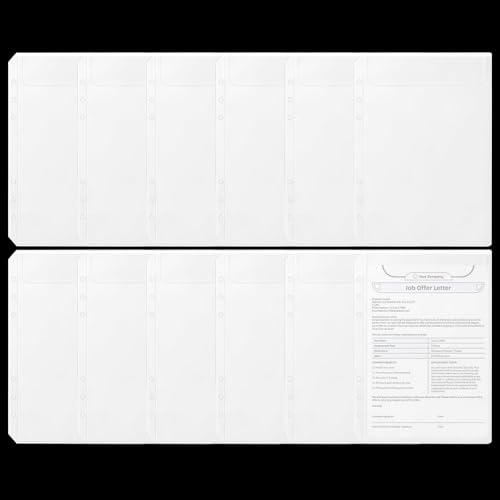 1 Set (12 Pcs) A5 6-Hole Clear Binder Pockets – Zipperless Plastic Inserts for A5 6-Ring Binders – Ideal for Budgeting, Cash Envelopes, Savings Challenge, Travel, Journaling & Receipts