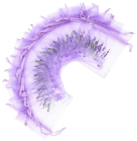 YARNOW Sachets Lavande en Organza à Cordon, Lot de 50 | Tissu Léger, Couleur Lavande, pour Lavande Séchée, Pétales de Rose, Mariage et Rangement