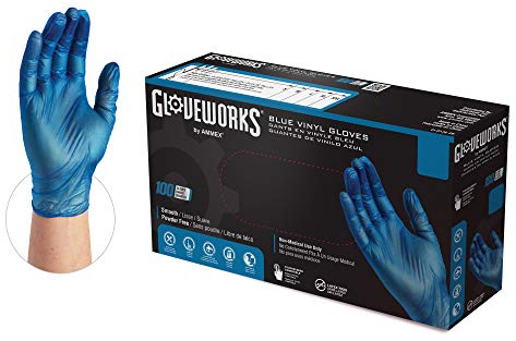 GLOVEWORKS Blue Vinyl Light-Industrial Disposable Gloves, 3 Mil, Food-Safe, Latex & Powder-Free, Medium, Box of 100