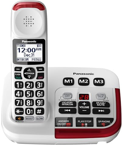 Panasonic Cordless Phone, 1 Handset Amplified Wireless Phone with Slow Talk, 40dB Volume Boost, 100dB Loud Visual Ringer, Hearing Aid Compatibility, Large Screen & Backlit Keypad - KX-TGM420W (White)