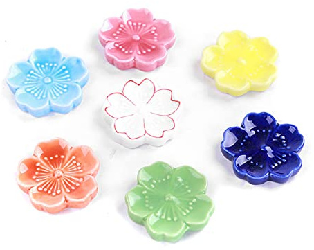TanQiang 6pcs Japanese Style Ceramic Sakura Flower Chopstick Rest Spoon Fork Knife Holder
