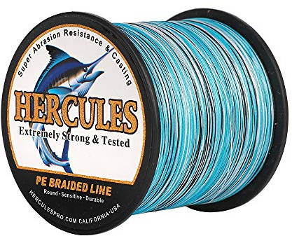 HERCULES Super Cast 500M 547 Yards Braided Fishing Line 50 LB Test for Saltwater Freshwater PE Braid Fish Lines Superline 8 Strands - Blue Camo, 50LB (22.7KG), 0.37MM