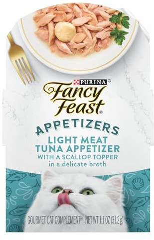 Purina Fancy Feast Appetizers Lickable Grain Free Wet Cat Food Topper Light Meat Tuna Appetizer with Scallop - (Pack of 10) 1.1 oz. Trays