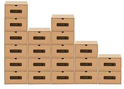 BigDean 20 Stück Aufbewahrungsbox mit Sichtfenster Stapelbar Schuhaufbewahrung Storage Box Schuhbox Schuhkarton Schuhschachtel Allzweckbox Schublade Pappe aus Kraftpapier