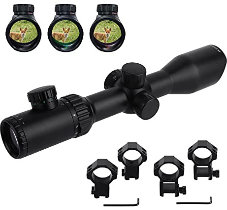 FOCUHUNTER Lunette de visée 3-12X42SF revêtement Vert 1/4 MOA mi-portée réticule Rouge/Vert avec Supports de Rail Picatinny 20mm et 11mm pour Les Sports de Plein air
