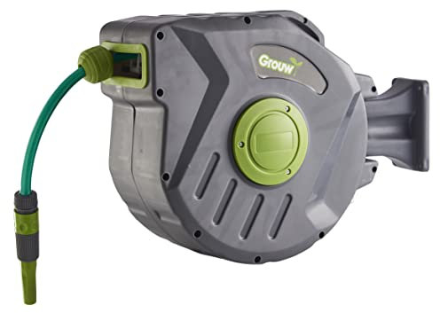 TerraDomi Wand Schlauchtrommel 20 m | Schlauchbox mit automatischer Aufrollfunktion | Schwenkbar für mittelgroße Gärten