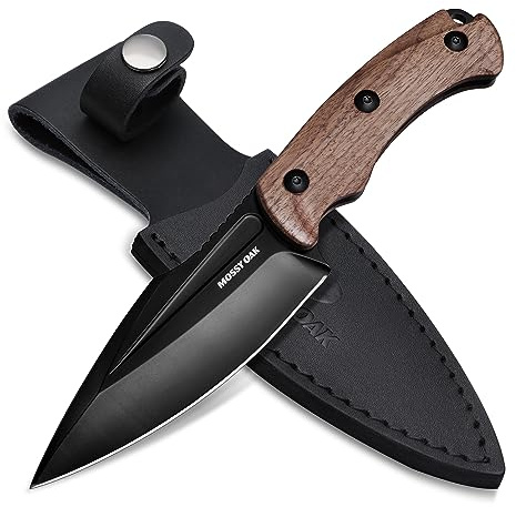 Mossy Oak 8.5-inch Full-tang Fixed Blade Knife with Sheath, Stainless Steel Blade, Outdoor Knives for Survival, Camping, Hiking (G10 Handle-Brown)