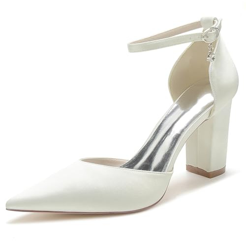 Scarpe da Sposa Décolleté Scarpe con Tacco Largo Eleganti a Punta Chiusa Scarpe da Feste,Avorio,41 EU