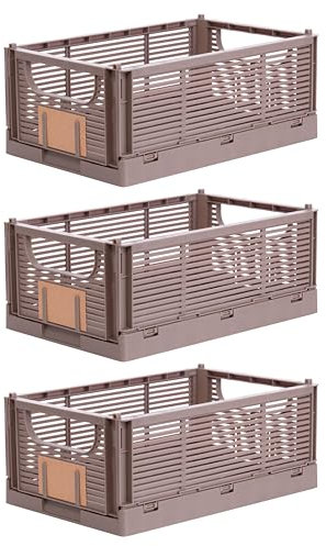 Brandsseller Boîte pliante L Lot de 3 Panier à Provisions stable Corbeille de Transport empilable Caisse de Rangement - Marron