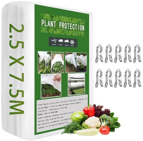 Vegamall 2,5 * 7,5M Wintervlies Frostschutz, Winterschutz für Pflanzen 30gsm mit 10 Clips Gartenvlies Winterschutzvlies Abdeckvlies Frostschutz Frostschutz Vlies für Pflanzen