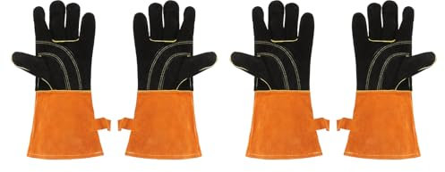 sourcing map Lot de 2 paires de gants de soudage A3037 - 40,6 cm - Résistant au feu - Manches longues - En cuir de vachette - Pour barbecue - Pour le soudage, la cheminée, le four, la pâtisserie et le