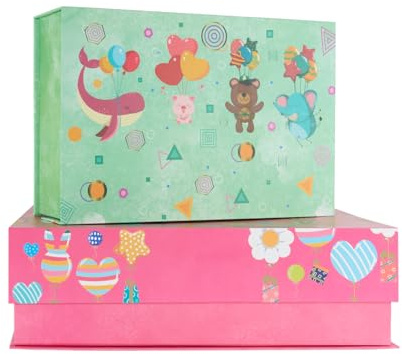 Idena 30477 - Boîte cadeau avec couvercle magnétique à charnière, 2 pièces de tailles différentes, Boîtes cadeau pour enfants en rose et menthe