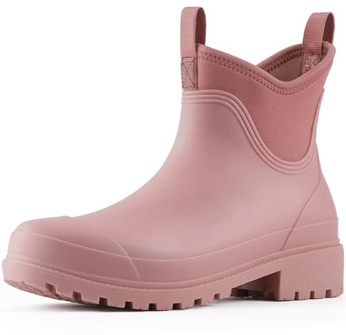 Showave Ankle Rain Boots Women Waterproof Garden Boot Comfort Lined Rubber Mud Chore Booties Slip on Chelsea Rain Footwear