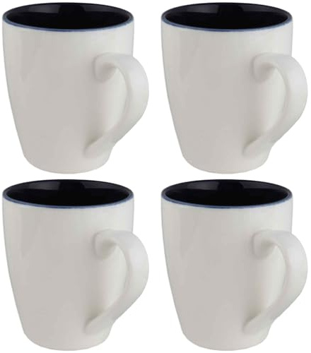 AiXception Ceramic Coffee Mugs Set of 4, 450ml, White with Orange Red Blue Interior, Microwave & Dishwasher Safe (White Blue)