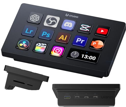 ULANZI D200H 7-in-1 Hub Deck Studio Stream Controller Shortcut Keyboard, LCD Customizable Macro Keys Programmable Keypad Soundboard to Control Apps and Software Like OBS Twitch YouTube for Mac/PC