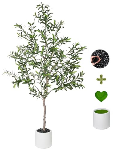 Artificial Olive Trees Indoor,Faux Olive Tree with White Planter Pot,Artificial Plants Lifelike Fruits for Home Office MeetingRoom Living Room Indoor Outdoor Decor(6ft)