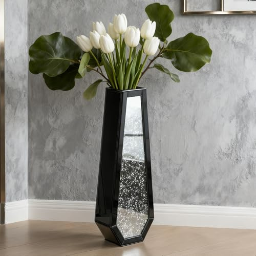 SHYFOY Vaso da pavimento in cristallo, 61,9 cm, vaso in vetro specchio di alta qualità con cristallo diamante, vaso decorativo in vetro, per soggiorno, ufficio, camera da letto