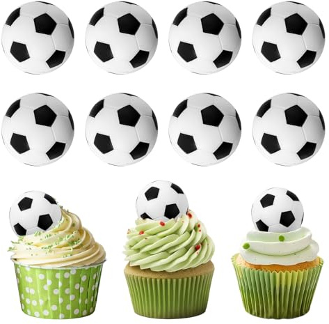 LXUEJIE 10 decorazioni per cupcake 3D a forma di pallone da calcio, in schiuma 3D, per torte, mini palline da calcio, per feste a tema, compleanni, baby shower, decorazioni per torte