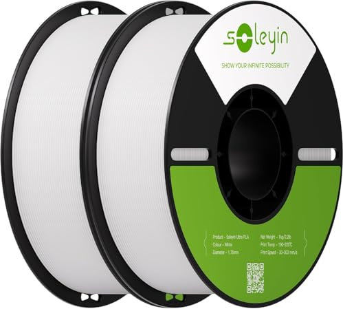 SOLEYIN Filamento ultra PLA 1,75 mm, filamento per stampante 3D 30-300 mm/s, per la maggior parte delle stampanti 3D Creality Ender-3 K1 K1C K2 Hi (bianco 2 kg)