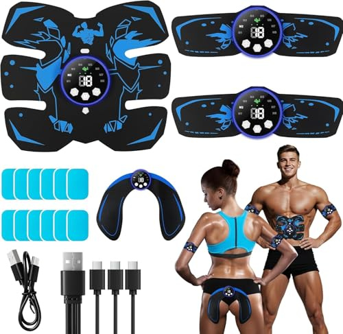 Mexlyca EMS Muscle Stimulator, ABS Trainer, Abdominal Muscle Toner Electronic Workout Home Fitness Device with 8 Modes,29 Intensities,4 Machines,4 Patches,12 Gel,For Abdominal/Arm/Leg/Hip Training