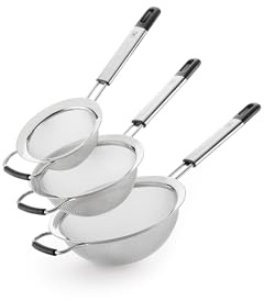 BRA | Set 3 coladores 12-16-19 cm, con mango Reforzado, Acero Inoxidable 18/10, Sistema apilable, Fácil Almacenaje, Agujero en el Mango