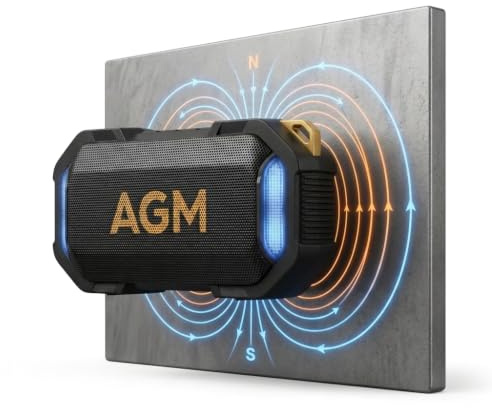 AGM MagRock Bluetooth Speaker für Dusche,Werkstatt,Outdoor,1800mAh Outdoor Bluetooth Lautsprecher mit RGB-Leuchten,Stabiler Bluetooth 5.3,IP67 Wasserdicht & Schwimmfähig