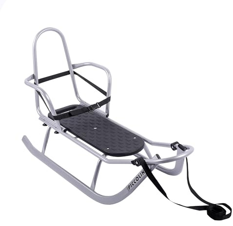 Clamaro Piccolino Slittino Slittino in metallo leggero argento con schienale – Slittino da corsa fino a max. 80 kg – Seduta in robusta piastra multistrato