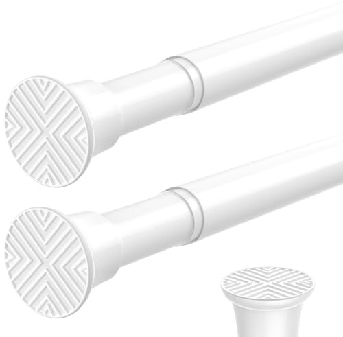 Zipglo Shower Curtain Pole 80-195cm, Extendable Curtain Poles Adjustable Tension Rods for Curtains Telescopic Curtain Poles No Drilling Shower Curtain Rail for Bathroom Window, White 2Pcs