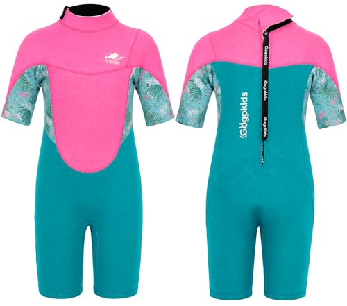Gogokids Shorty våtdräkt barn, 2,5 mm neoprendräkter ryggdragkedja småbarn korta våtdräkter komfort och värme, UV neopren för simning, snorkling och surfing, ålder 2–8 ung flicka