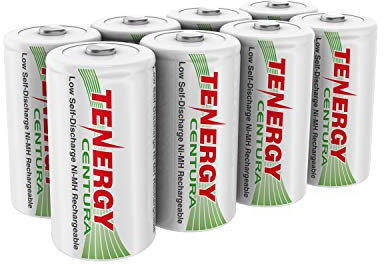 Tenergy Centura 1.2V NiMH Rechargeable D Battery, 8000mAh Low Self Discharge D Cell Batteries, Pre-Charged D Size Battery, 8 Pack, UL Certified