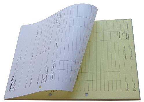 Druckerei Scharlau 10x Auftragsblock Block Auftrag DIN A4, 2-fach selbstdurchschreibend, 2x50 Blatt weiß/gelb - gelocht (22204)