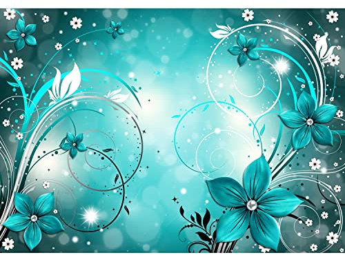Runa Art Papier peint intissé Résumé fleur 352 x 250 cm Toison Mur XXL Tableaux Muraux Tapisserie Photo Décoration Murale Salon Chambre turquoise 9205011a