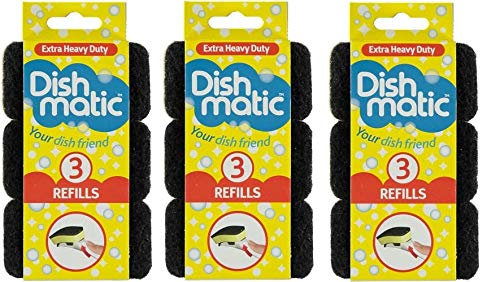 Dishmatic 9 x Extra Heavy Duty Black Refill Sponges Cleaning Scourer Washing, Foam, 3 Count (Pack of 3)