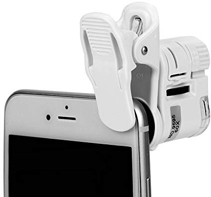 Detachable 60X Mini Phone Camera Clip Magnifier Universal Portable Magnifying with 2 Illuminated LED and UV Light for Mobile iPhone Galaxy