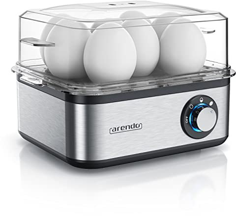 arendo - Cuociuova in Acciaio Inox da 1 a 8 Uova - Fornello per Uova – Cuoci Uova da 500 W - Tre Gradi di durezza alla Coque, barzotto, sodo - Lavabile in lavastoviglie