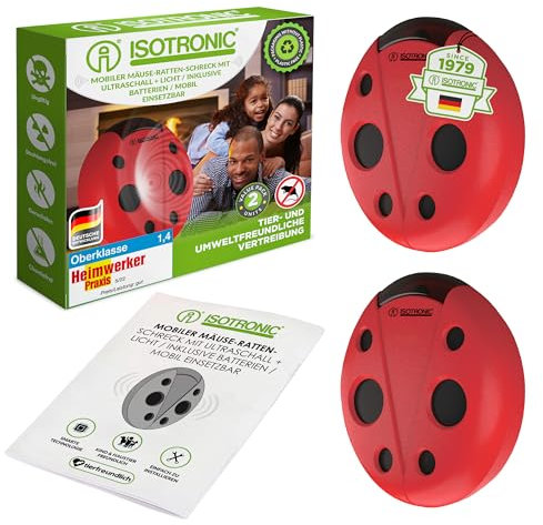 ISOTRONIC® Répulsif Contre Souris, Rats et Autres Nuisibles à Ultrason - Portable et Facile à Installer pour Maison, Bureaux, Jardins - Téchnologie Intelligente, 2 pièces