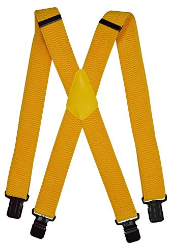 Olata Tirantes Hombres. Tirantes para pantalones con Bandas Extra Anchas. Diseño en Forma de X y Clips Negros – 4 cm. Amarillo