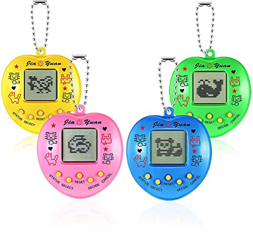 SAFSOU 4 Pcs Virtual Pets, Cute Big Heart Shape,Virtual Electronic Digital Pets,168 Pets Retro Handheld Game Machine 5 Buttons Easier to Operate