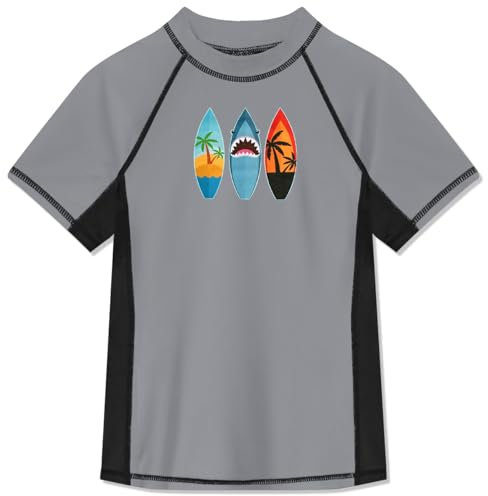 BesserBay Jungen Kurzarm Schnell Trocknend Badeshirt UV Shirt Grau Swimsuit Bademode Rashguard 150