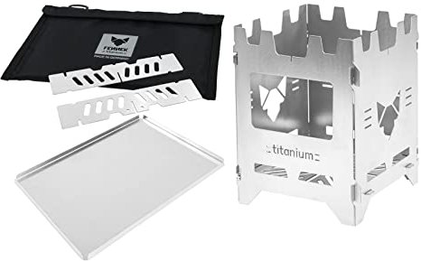 FENNEK Hobo Premium TITAN XL-Set | der sehr leichte und faltbare Outdoor Kocher aus hitzebeständigem Titan | Mit umfangreichem Zubehör | Made in Germany
