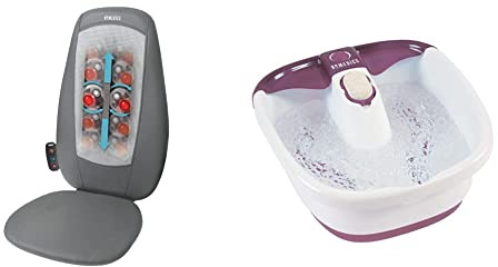 HoMedics Sedile Massaggiante Shiatsu, Massaggiatore Schiena, Spalle e Zona Lombare & Bubble Mate Foot Spa Idromassaggiatore Plantare, Bianco